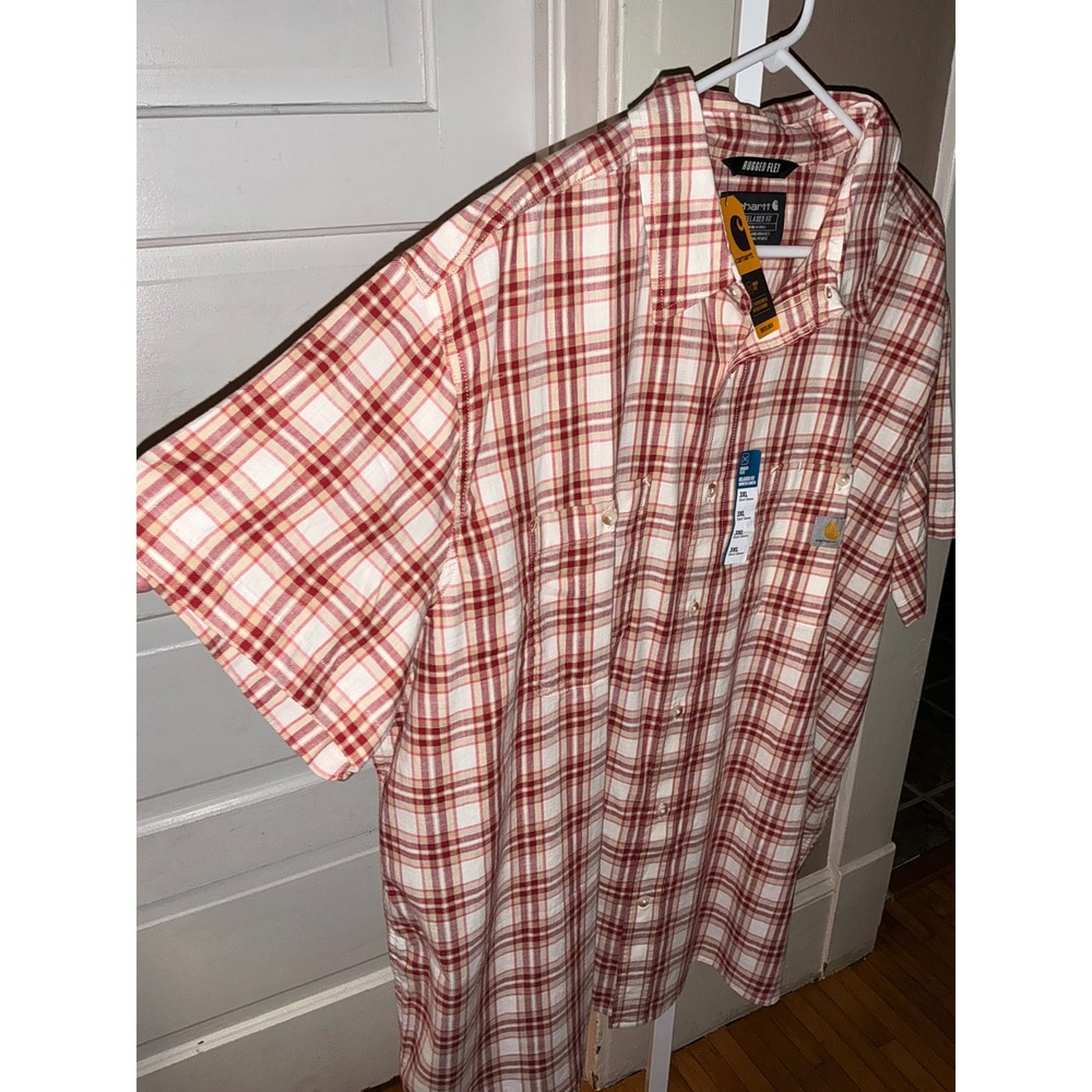 Carhartt Rugged Flex Relaxed Fit Plaid Short Sleeve Shirt 3XL Red Tan NWT - Picture 2 of 6